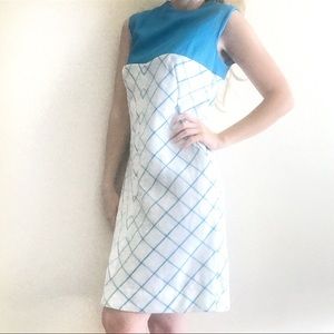 Vintage 60s Blue Mod Checkered Mini Dress M
